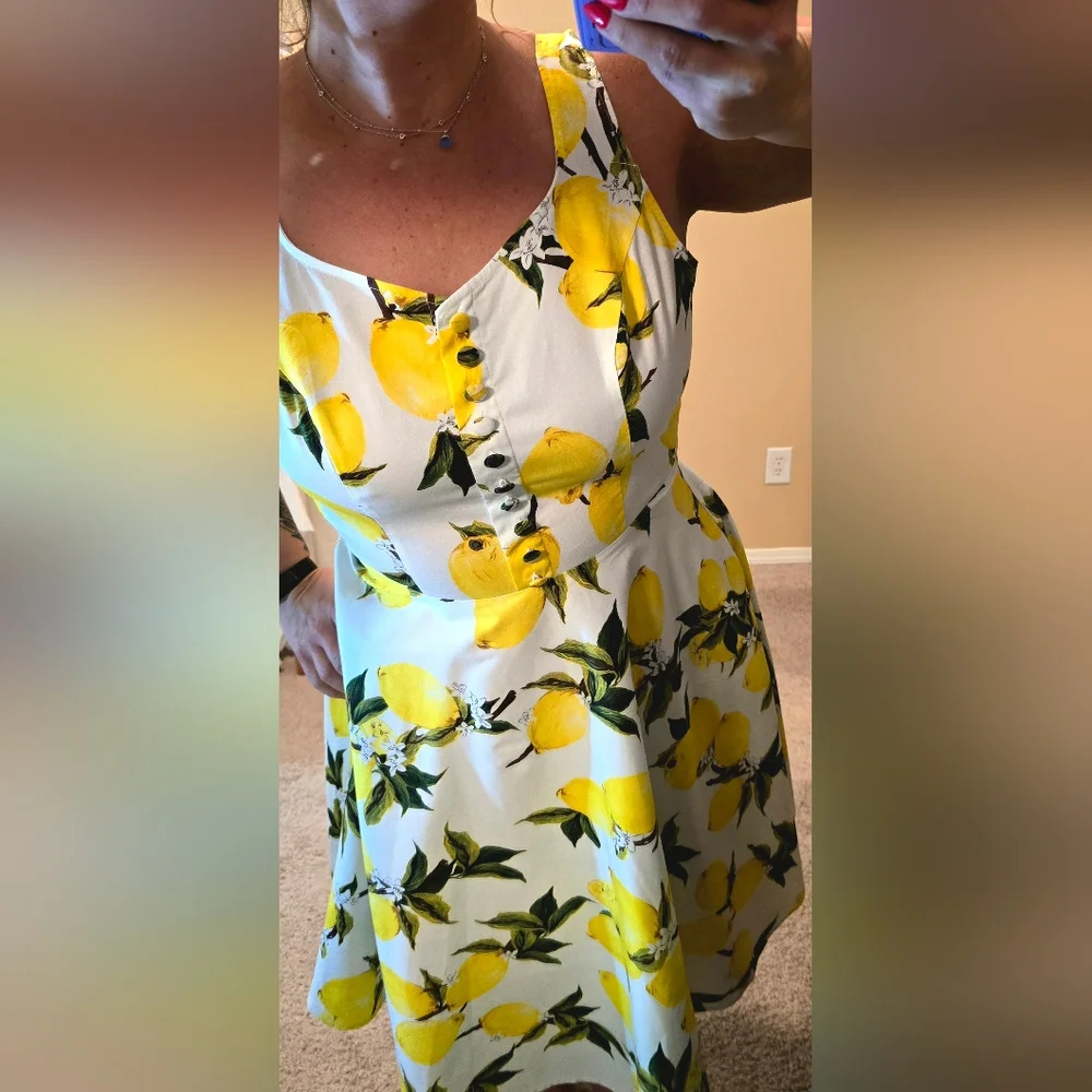 Belle Poque Retro Vintage Fit & Flare Lemon Print Dress Size L - Picture 4 of 12